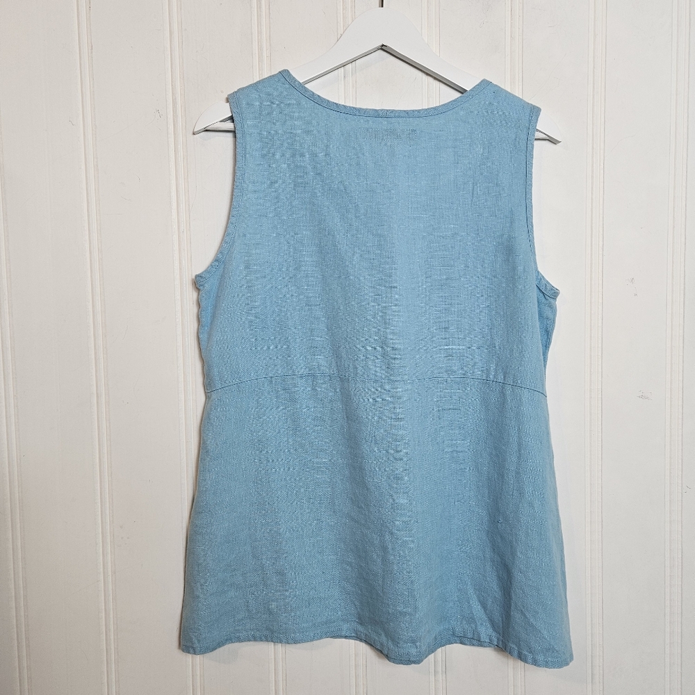FLAX Linen Blue Sleeveless Tunic Size S Relaxed Minimalist Coastal Chic Top - Picture 6 of 11